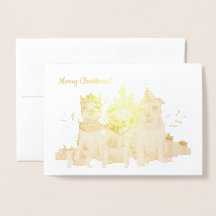 Perros Navidades dorados por postal de árbol