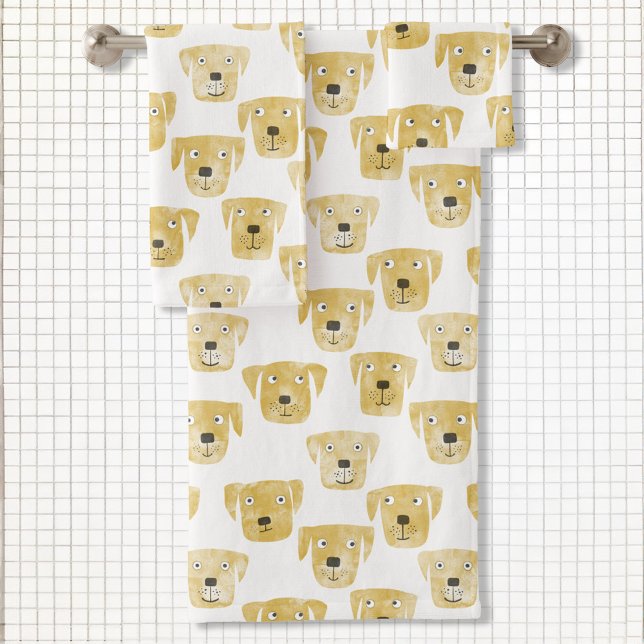 Perros recuperadores del labrador de oro (Golden Yellow Labrador Retriever dog fun art bathroom towel set)