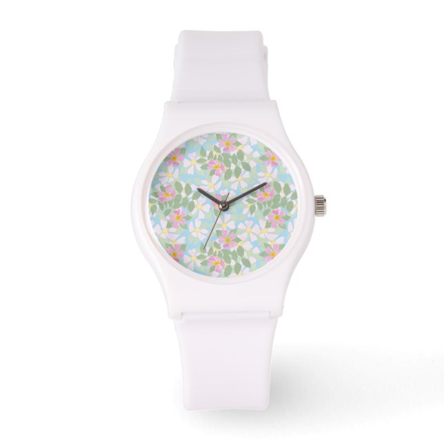 Perros rosas en el reloj de pulsera blanco Sky Blu (Anverso)