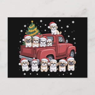 Perros Shih Tzu de Navidad Camión Rojo Gorro de Sa