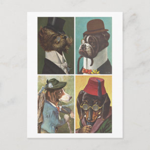 Perros Vintage con ropa postal
