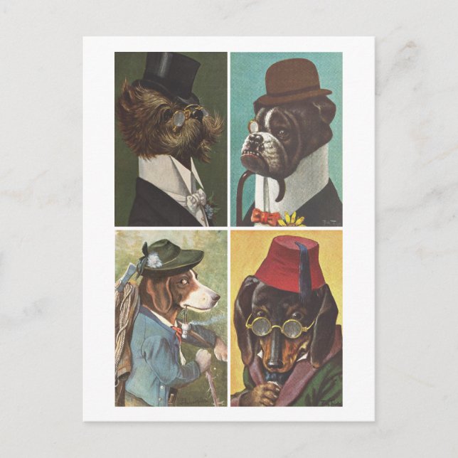 Perros Vintage con ropa postal (Anverso)