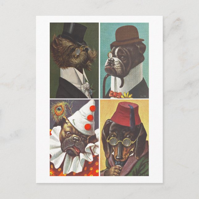 Perros Vintage con ropa postal (Anverso)