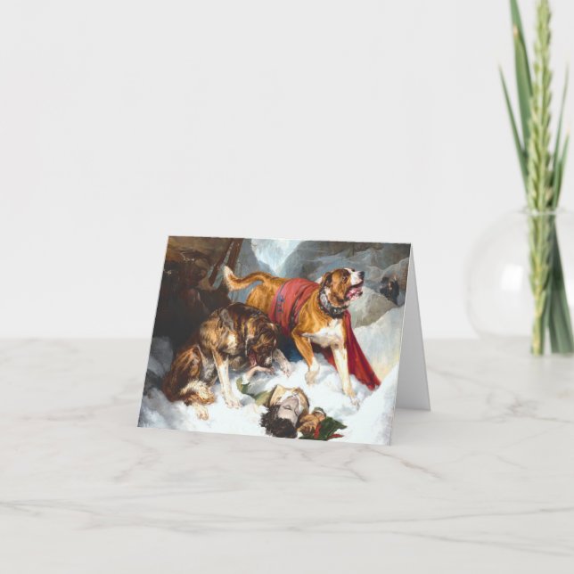 PERROS Vintage de tarjetas de Navidad ALPINE RESCU (Anverso)