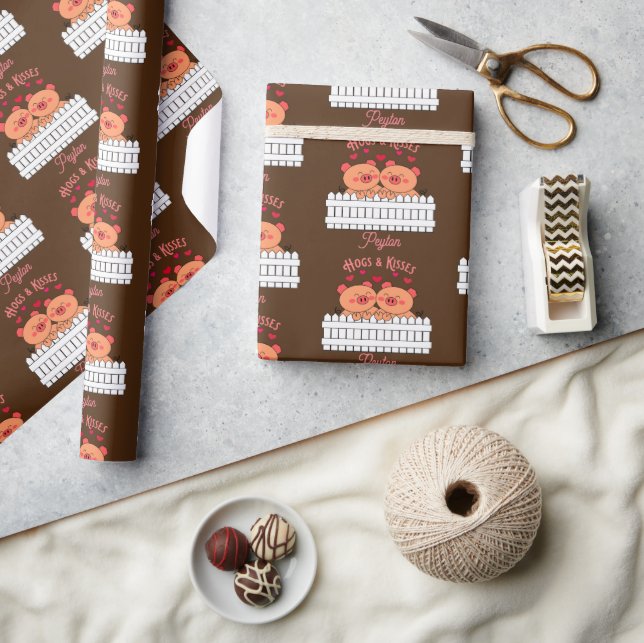 Perros y besos añaden un nombre envolviendo papel (Artesanía)