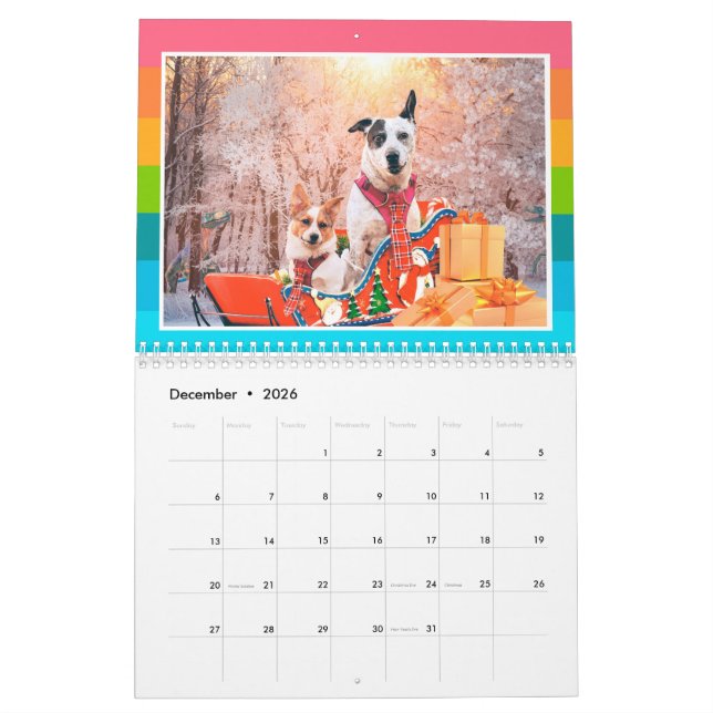 Perros y dinosaurios Cute del Calendario (Dec 2026)
