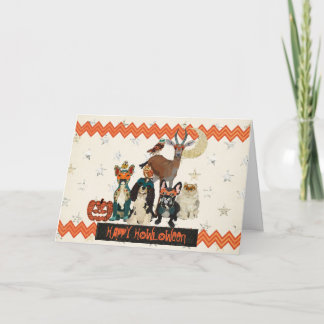 Perros y tarjeta de Howloween del gato