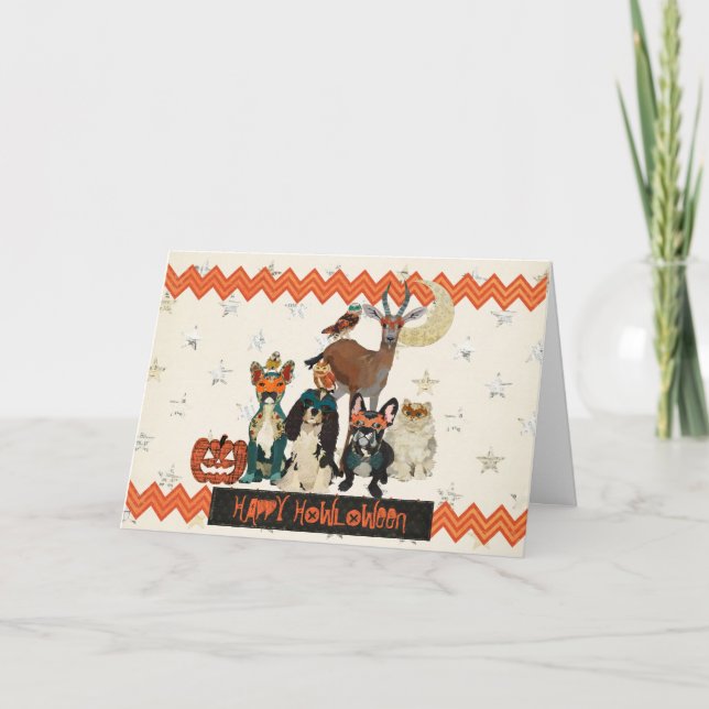 Perros y tarjeta de Howloween del gato (Anverso)