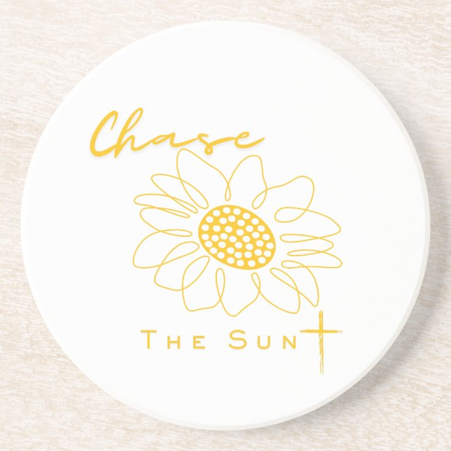 "Persigue el Sol" Posavasos de Piedra de Girasol (Frente)