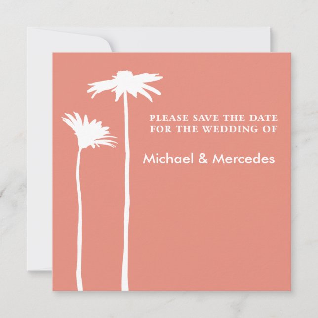 Persimmon Daisy Blooms Guardar invitación de fecha (Anverso)