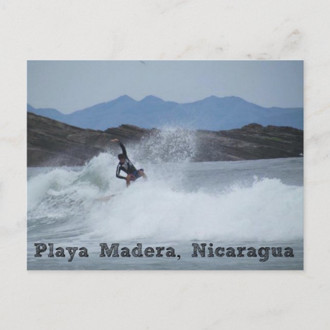 Persona que practica surf Playa postal de Madera, (Anverso)