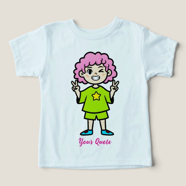 Personaje de dibujos animados con cabello rosa fel (Diseño delantero )