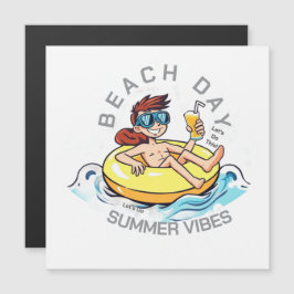 Personaje de dibujos animados de día de playa en a