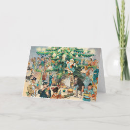 Personajes de época en torno a la tarjeta de Navid