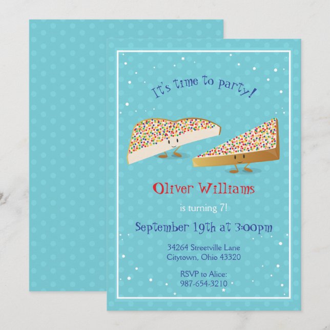 Personajes de Fairy Bread | Invitación de cumpleañ (Anverso / Reverso)