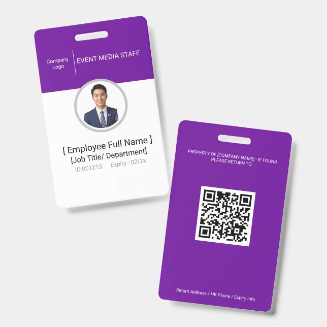 Personal de Evento VIP Tarjeta de Identificación c (Parte frontal y trasera)