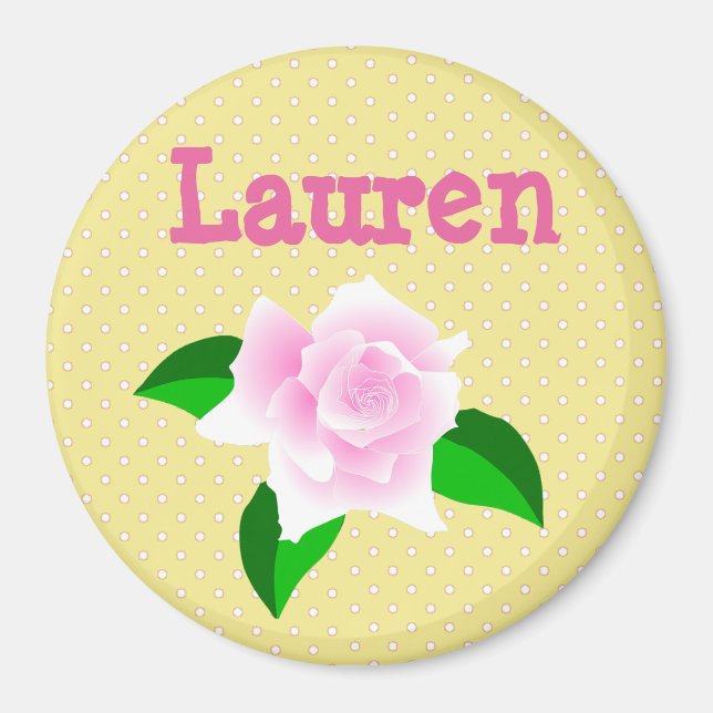 Personalice este imán de nombres con puntos de ros (Frente)