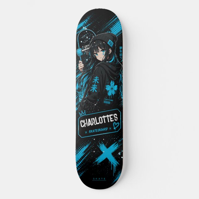 Personalised Anime Cyan Skateboard Deck (Anverso)