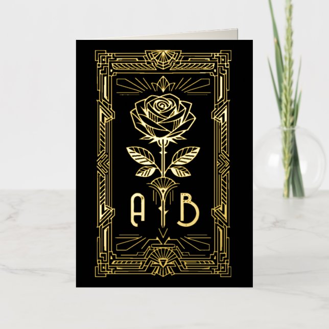 Personalised Art Deco Gold Foil Rose Card (Anverso)