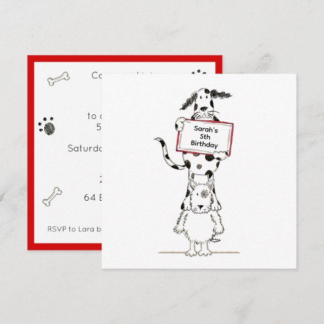 Personalised Cute Dog Acrobats Birthday Invitation (Anverso / Reverso)