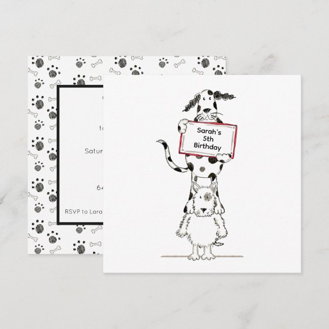 Personalised Cute Dog Acrobats Birthday Invitation (Anverso / Reverso)
