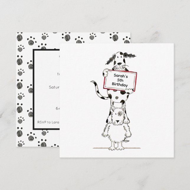 Personalised Cute Dog Acrobats Birthday Invitation (Anverso / Reverso)