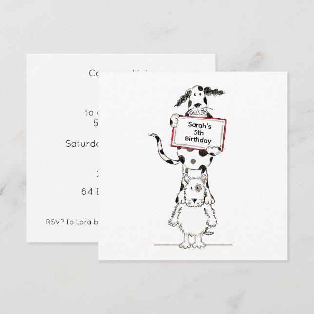 Personalised Cute Dog Acrobats Birthday Invitation (Anverso / Reverso)