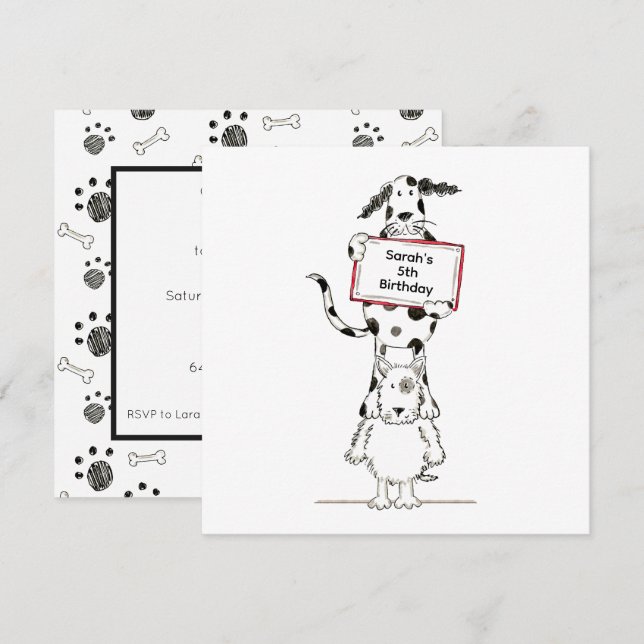 Personalised Cute Dog Acrobats Birthday Invitation (Anverso / Reverso)