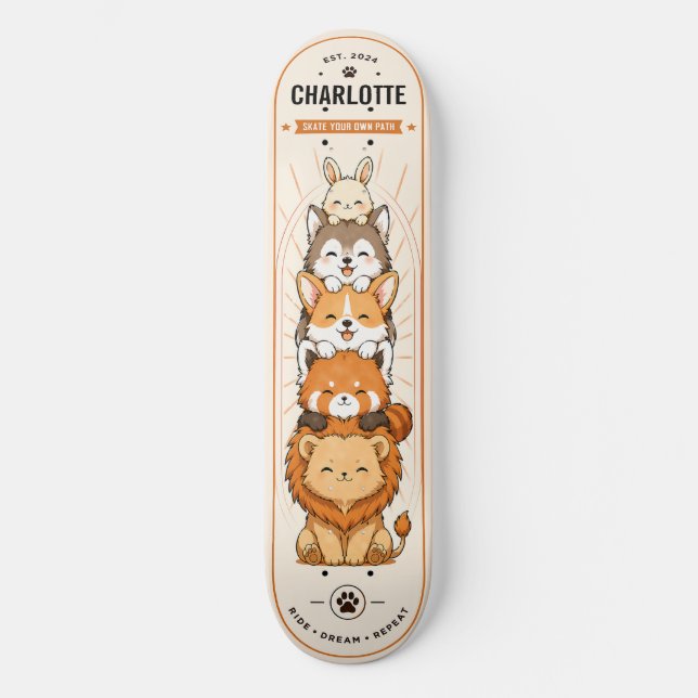 Personalised Kids Anime Cute Animals Skateboard (Anverso)