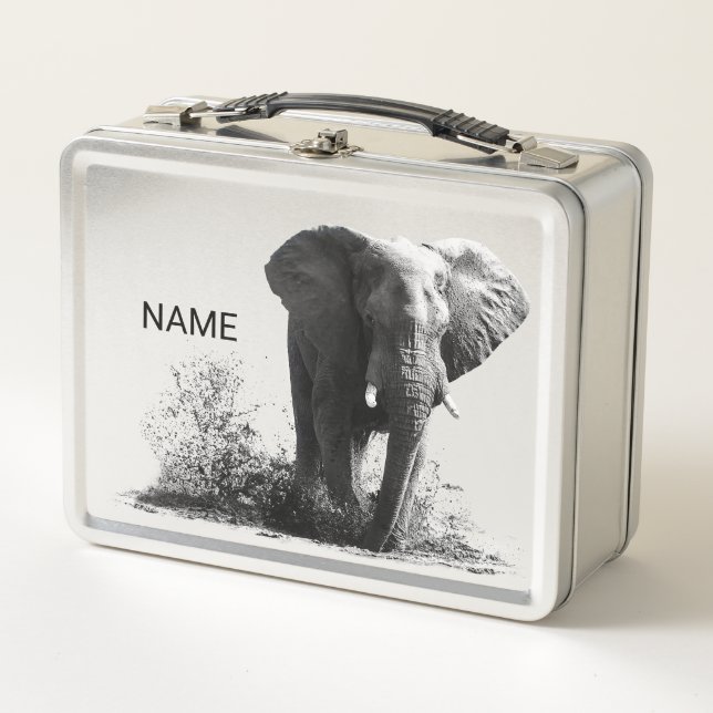 Personalised Splashing Elephant Lunch Tin/Box (Anverso)