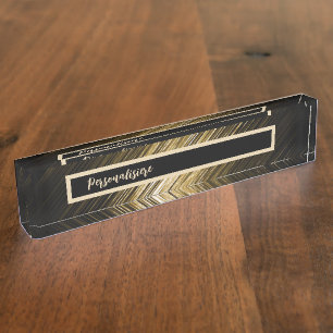 personalisiere de placa de nombre dorado y negro