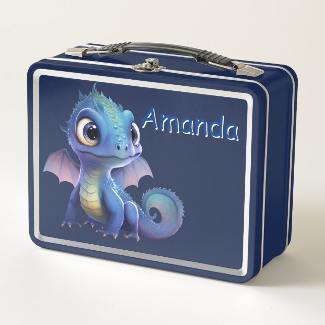 Personaliza Caja Comida Metálica Dragones Azules (Anverso)