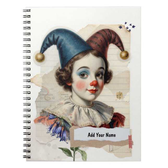 Personaliza Cuaderno de Collage de Payaso Vintage (Frente)