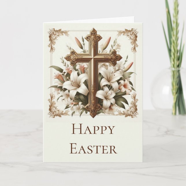 Personaliza esta tarjeta de Pascua con cruces y li (Anverso)