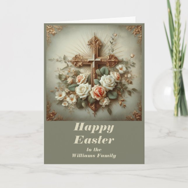 Personaliza esta tarjeta de Pascua con cruces y li (Anverso)