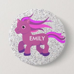 Personaliza este botón de pony rosa y morado lindo