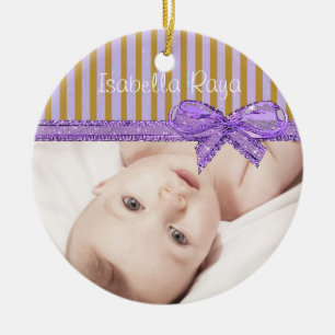 Personaliza este ornamento de fotos morado y marró