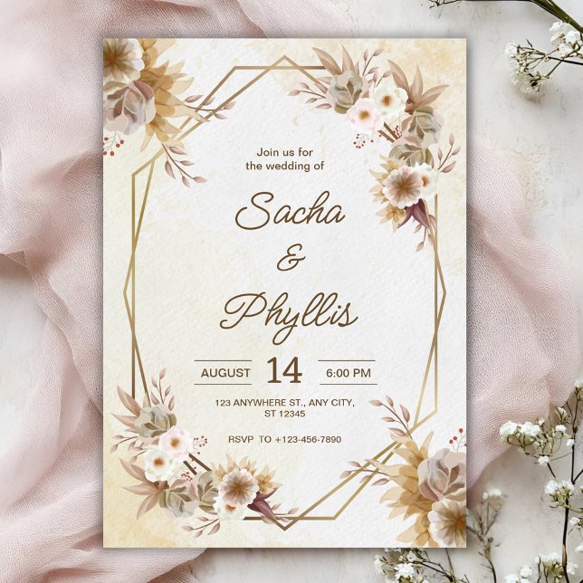 Personaliza Invitación de boda con flores rústicas (Subido por el creador)
