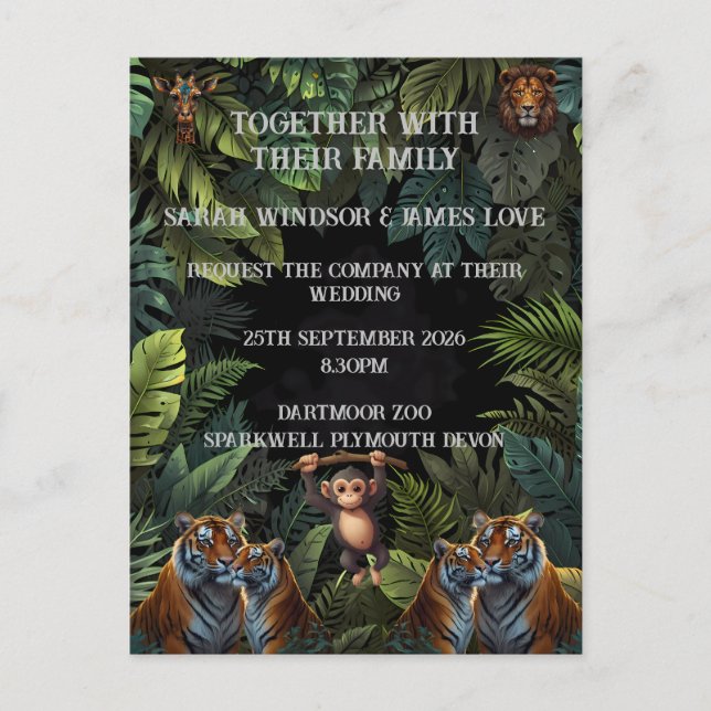 Personaliza la invitación del zoo de la boda (Anverso)