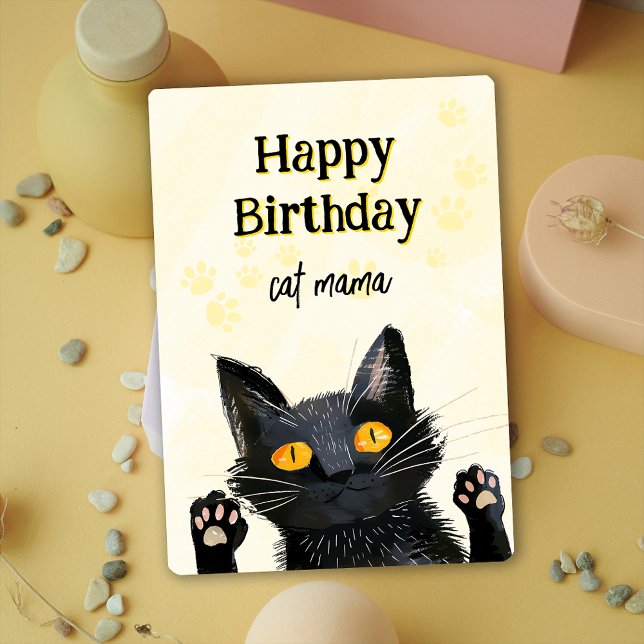 Personaliza la tarjeta de cumpleaños feliz de gato (Personalize Cute Black Cat Happy Birthday Card)
