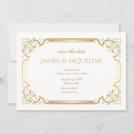 Personaliza Save the Date boda marco dorado
