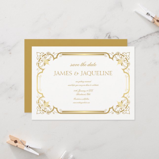 Personaliza Save the Date boda marco dorado (Anverso/Reverso In Situ)