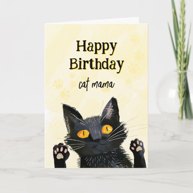 Personaliza Tarjeta de Cumpleaños con Gato Negro A (Anverso)