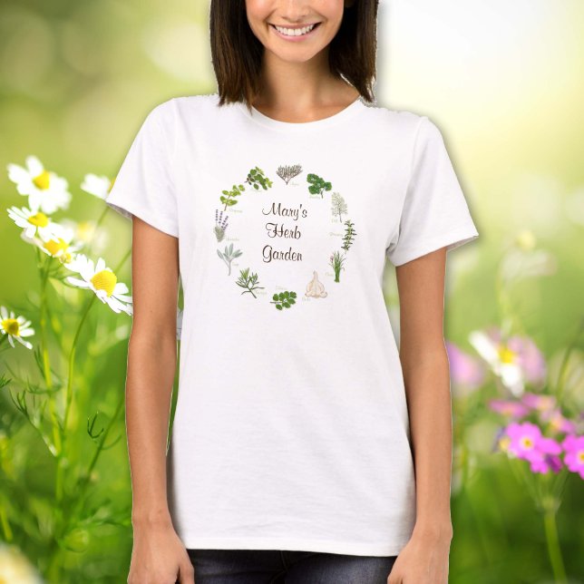 Personaliza tu camiseta de jardín de hierbas (Customize Your Herb Garden T-shirt. Fragrant, flavorful herbs and spices, customize with your text. )