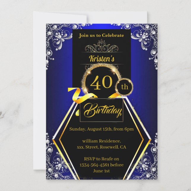 Personalizable 40.ª invitación de cumpleaños (Anverso)