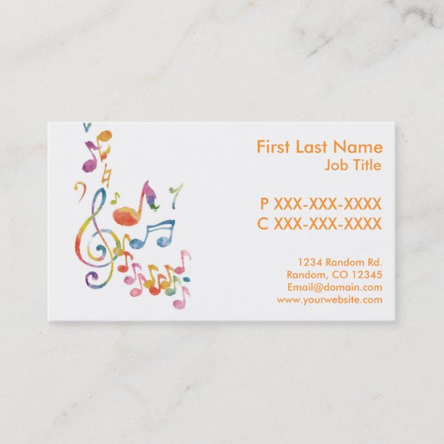 Personalizable acuarela notas de música tarjetas d (Anverso)