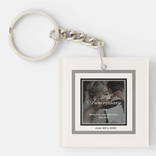 Personalizable blanco 50.º llavero boda (Frente)
