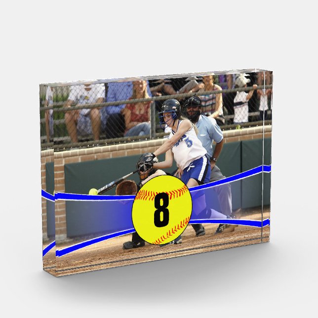 Personalizable Blue Softball Foto Cubo (Izquierda)