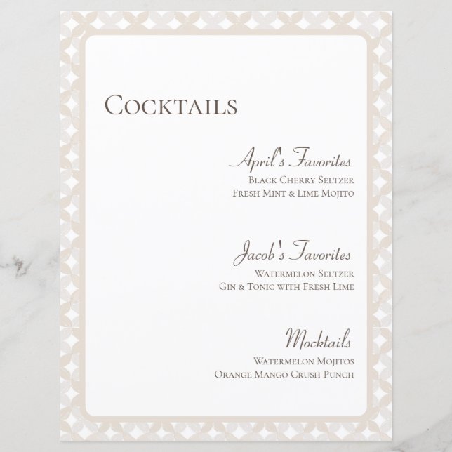 Personalizable Boho Boda 8.5X11 Cocktail Menu (Anverso)