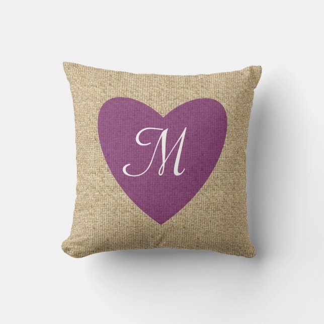 Personalizable burlap morado monograma almohada de (Anverso)